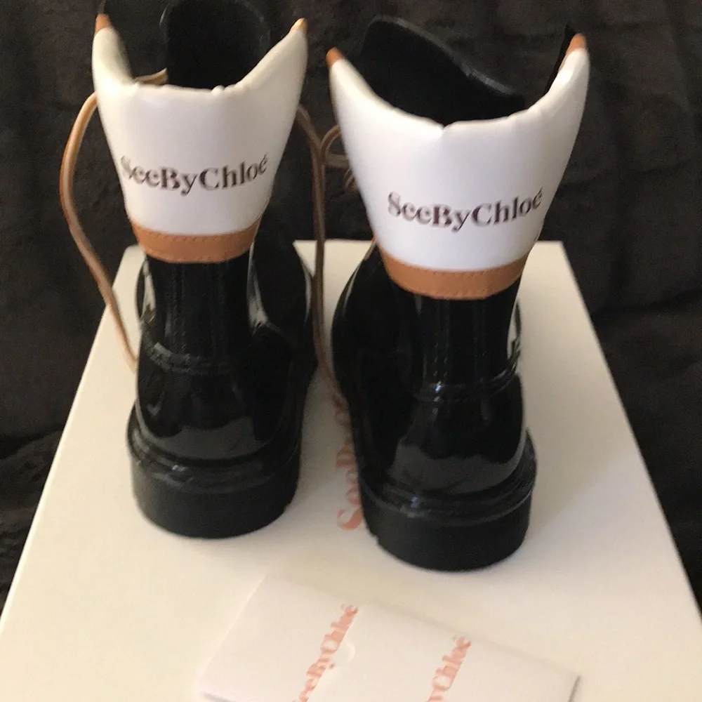 See By Chloe black patent leather rain boots New in box - Picture 2 of 9